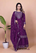 Lehenga Mart Designer Sharara Suit for women - Purple | Grocsy