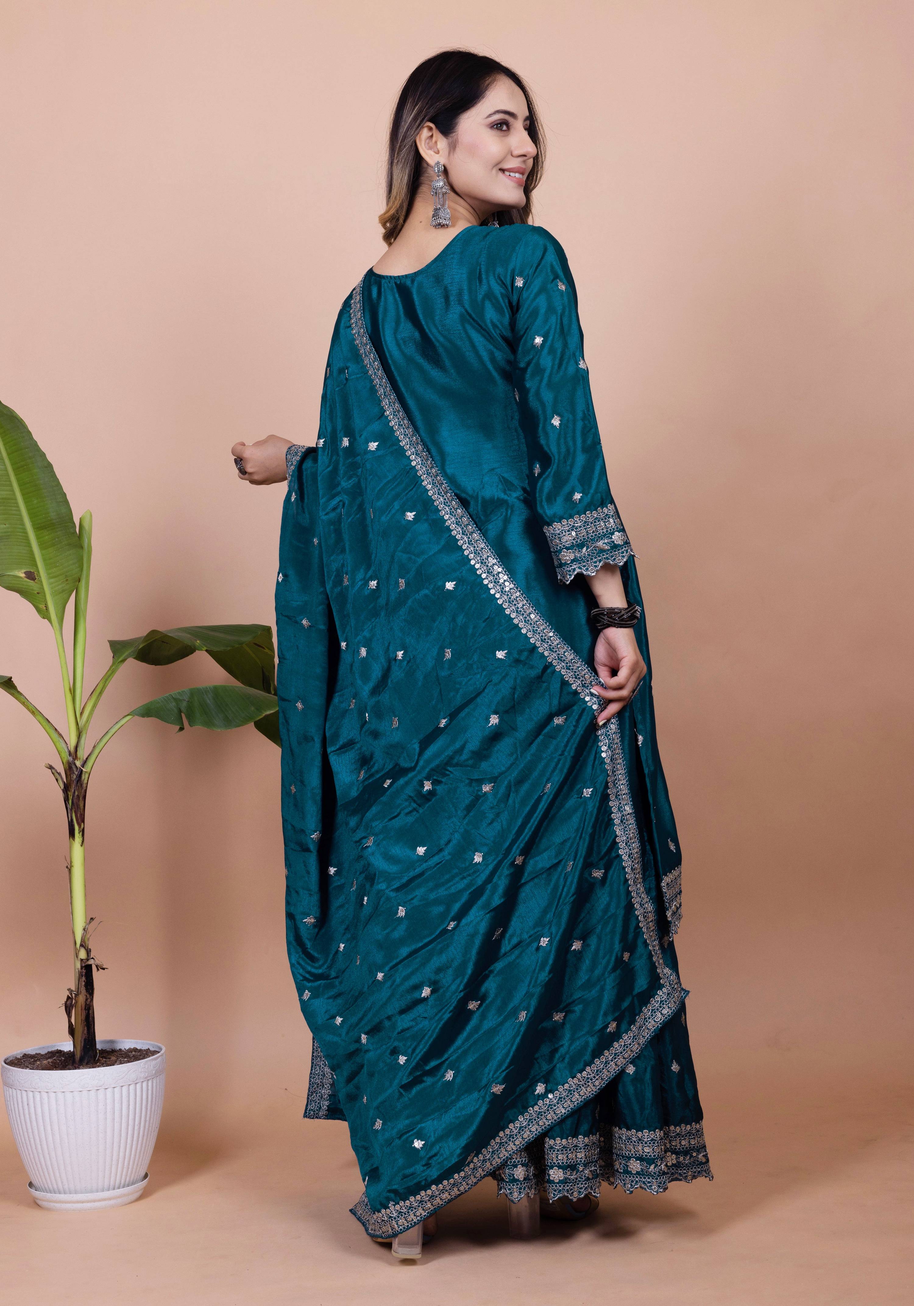Lehenga Mart Designer Sharara Suit for women - Teal | Grocsy