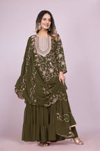 Lehenga Mart Designer Sharara Suit for women - Olive | Grocsy