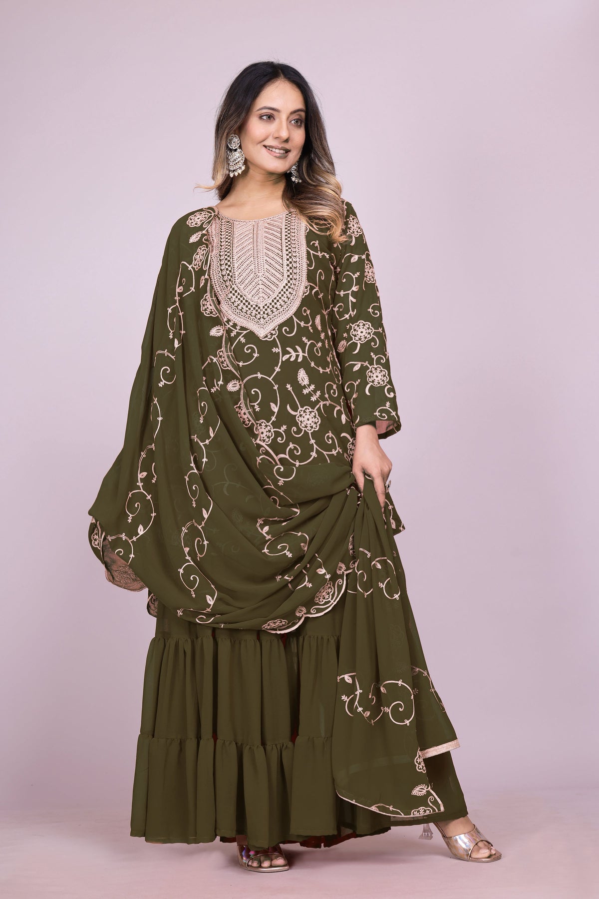 Lehenga Mart Designer Sharara Suit for women - Olive | Grocsy