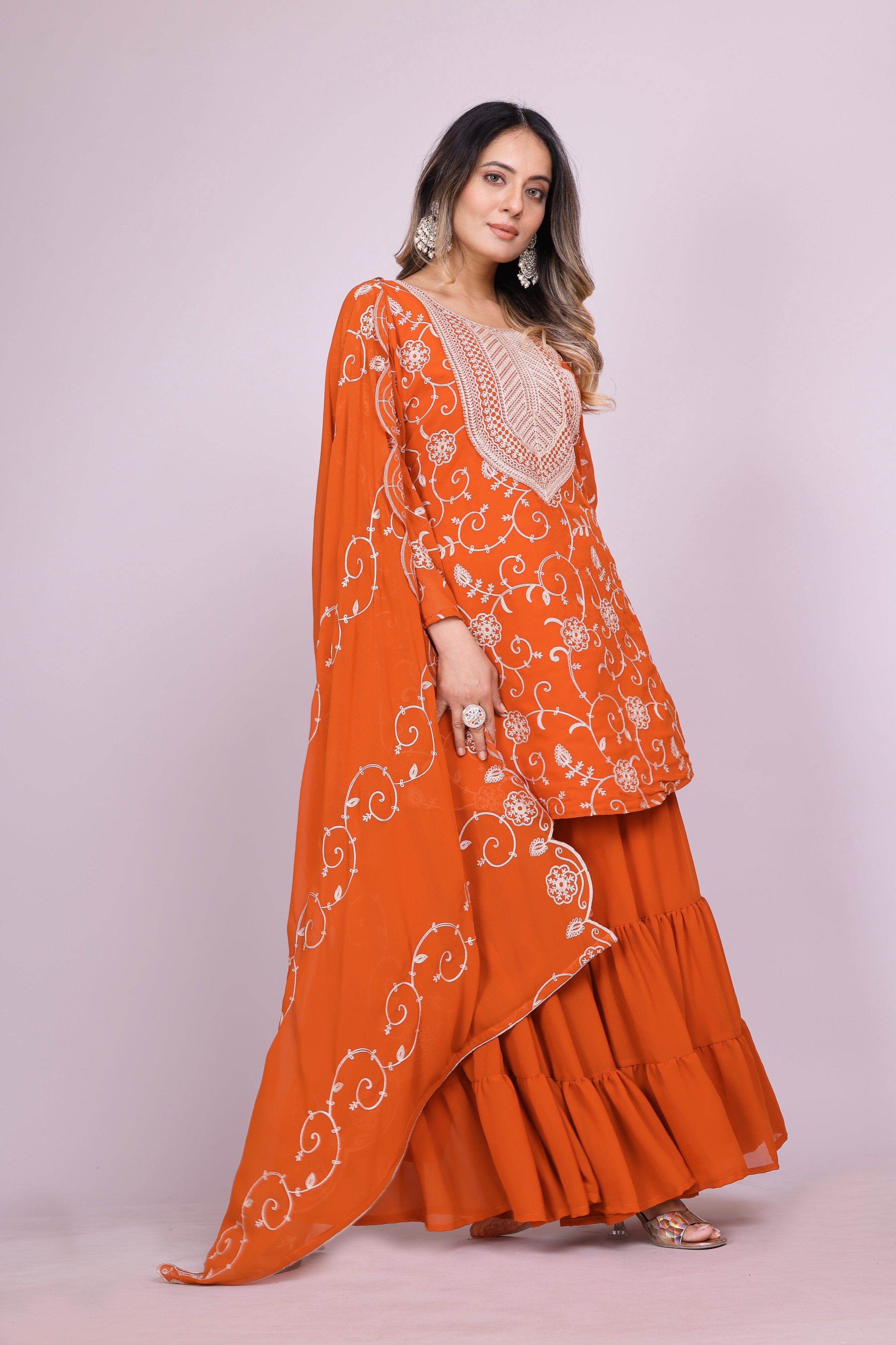 Lehenga Mart Designer Sharara Suit for women - Orange | Grocsy
