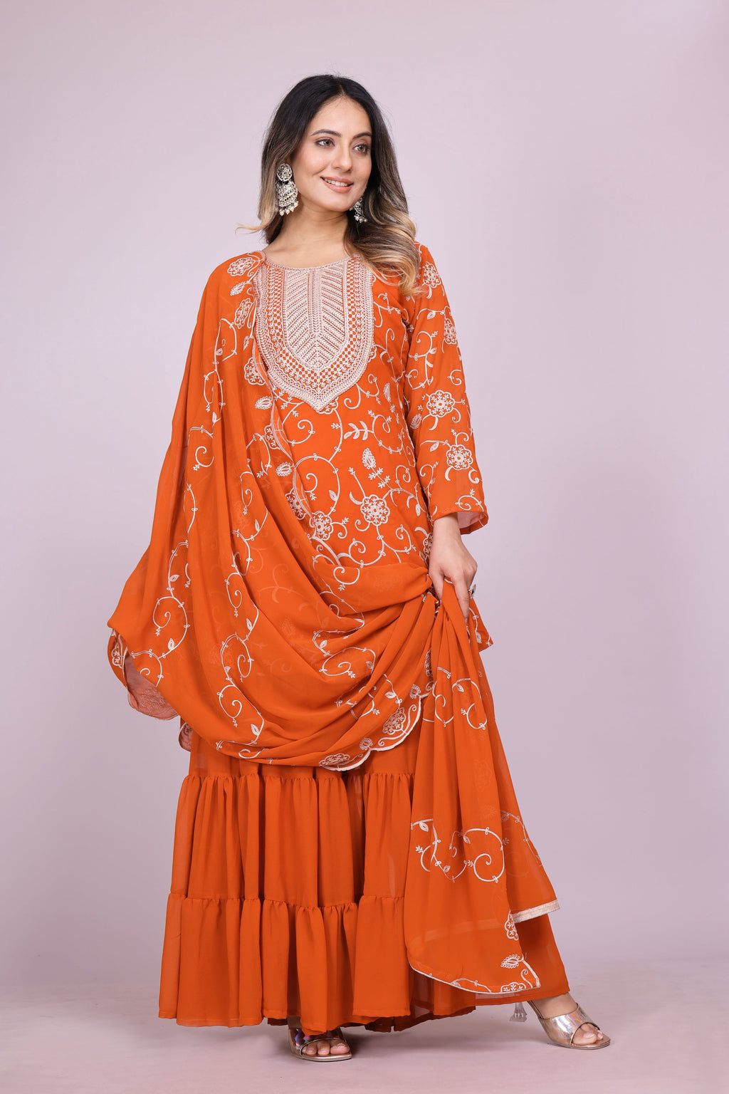 Lehenga Mart Designer Sharara Suit for women - Orange | Grocsy