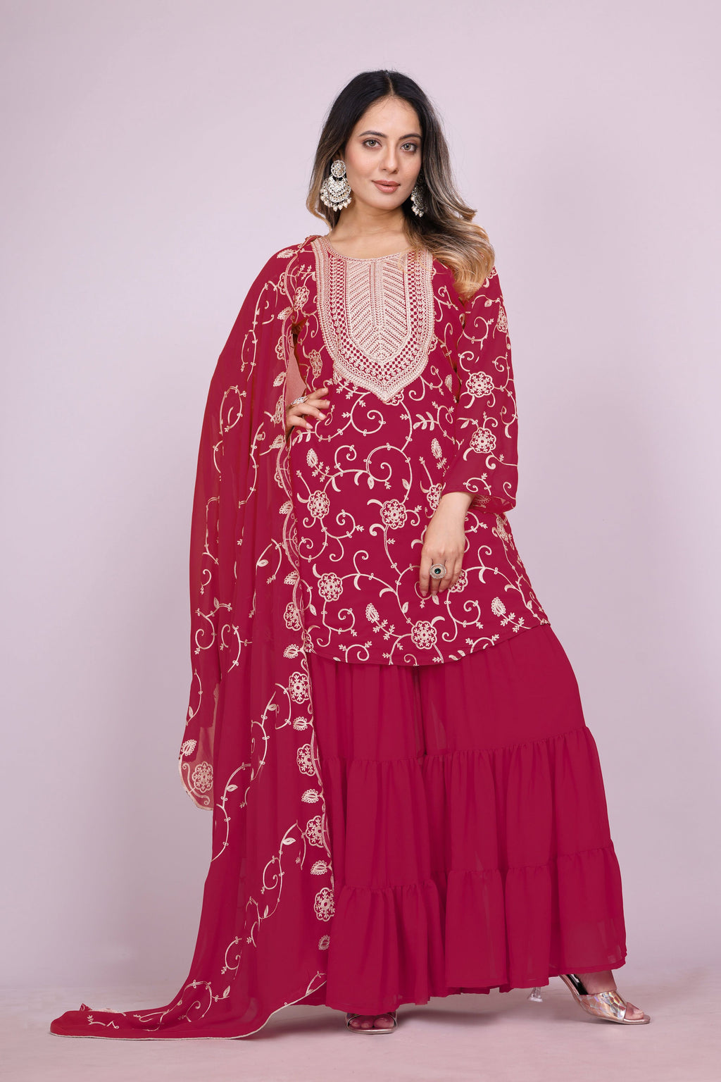 Lehenga Mart Designer Sharara Suit for women - Pink | Grocsy