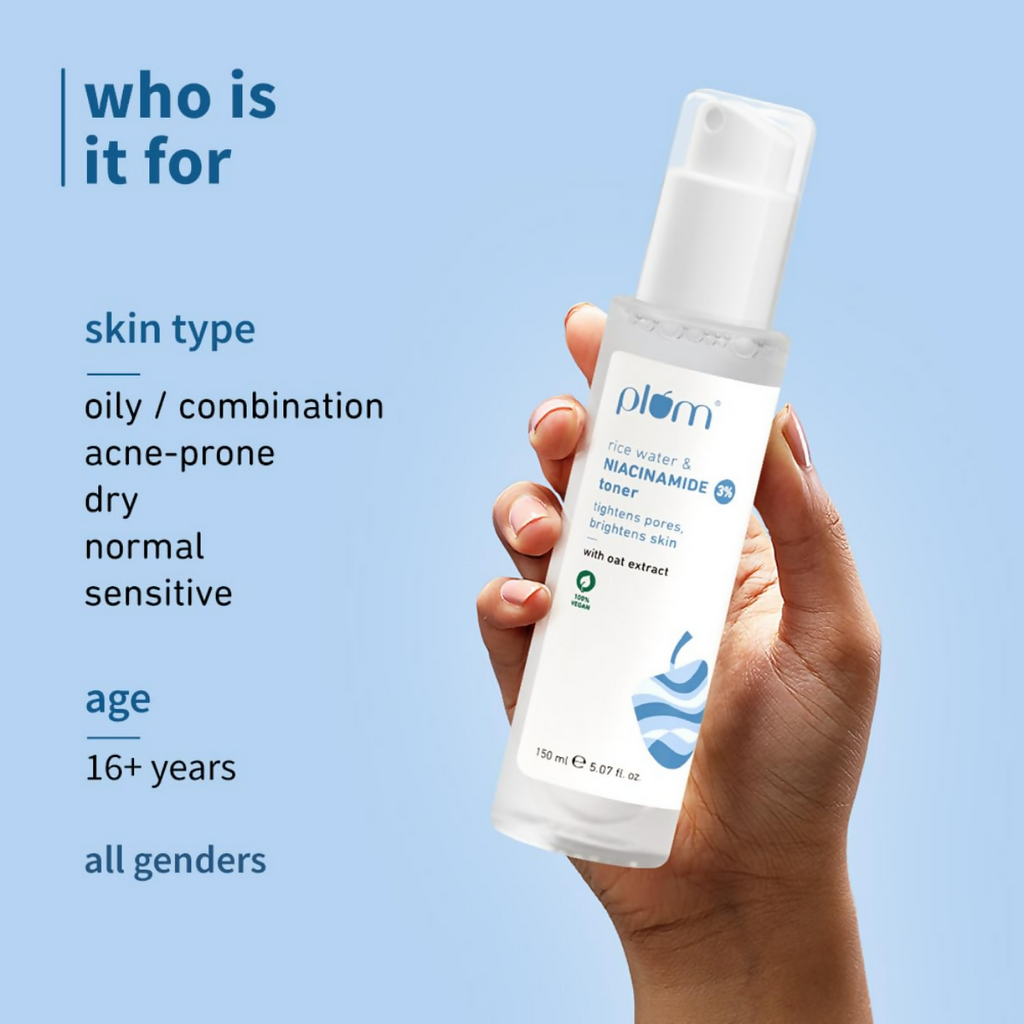 Plum 3% Niacinamide & Rice Water Face Toner - Reduces Pores & Blemishes For Bright Skin | Grocsy