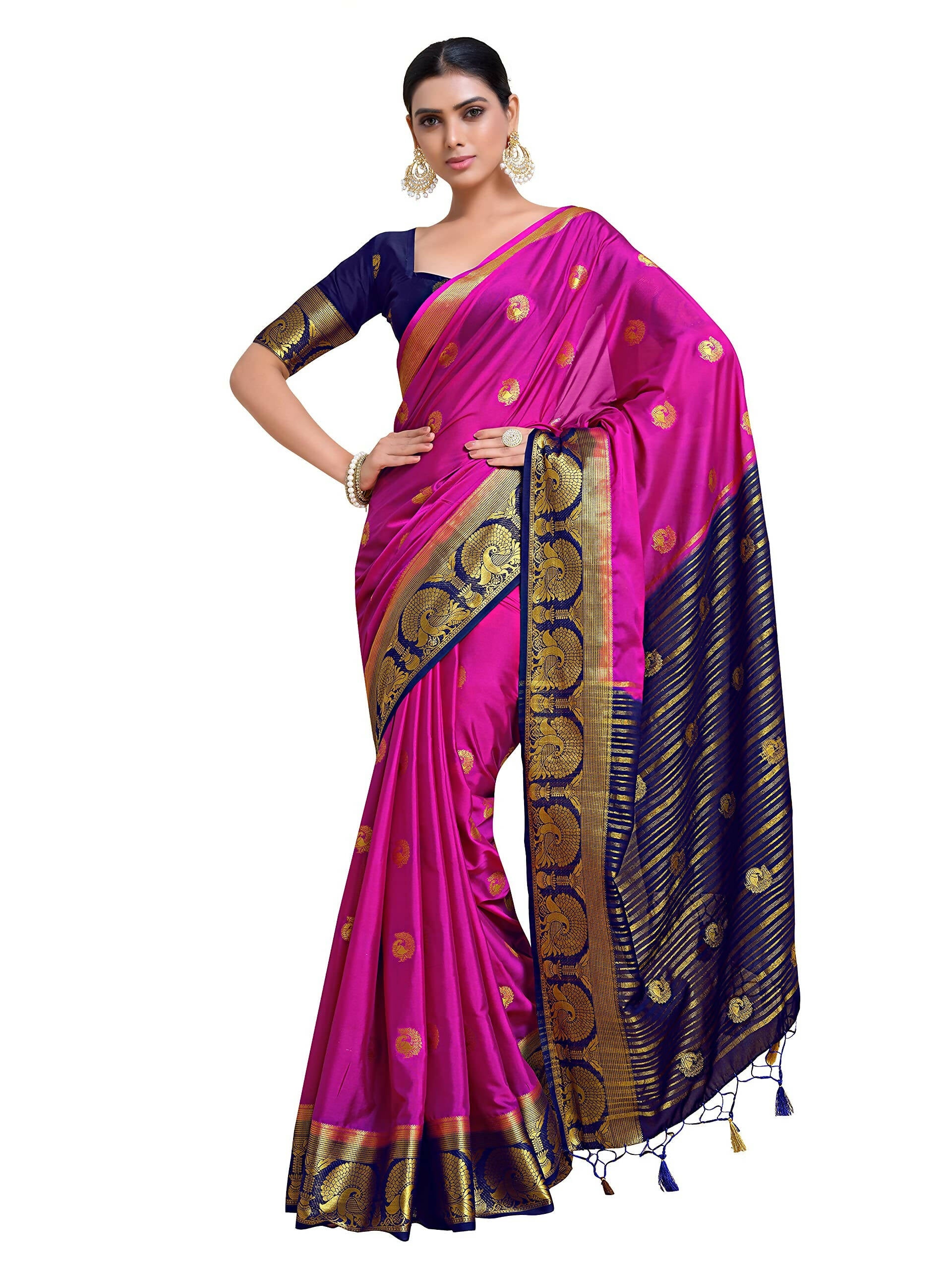 Mimosa Women's Pink Mysore Silk Crepe Saree | Grocsy