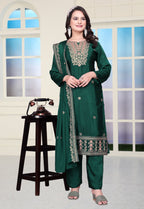 Lehenga Mart Designer Chinon Sharara Suit With Coding Sequence Embroidered Work - Green | Grocsy