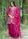 Lehenga Mart Designer Chinon Sharara Suit With Sequence Embroidered Work - pink | Grocsy