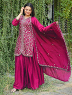 Lehenga Mart Designer Chinon Sharara Suit With Sequence Embroidered Work - pink | Grocsy