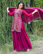 Lehenga Mart Designer Chinon Sharara Suit With Sequence Embroidered Work - pink | Grocsy