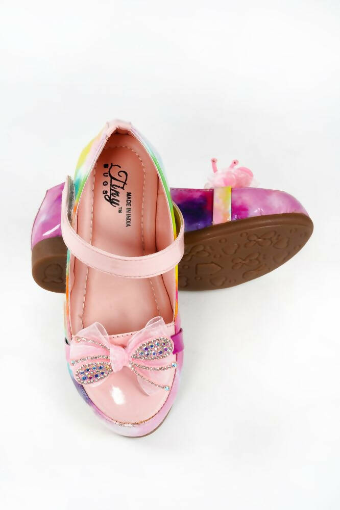 Tiny Bugs Girls Party Wear Velcro Ballerinas - Pink | Grocsy