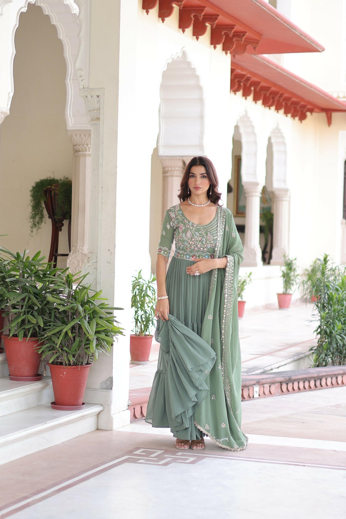 Joban Fashion Pista Readymade Kurta Set With Sequence embroidery Work | Grocsy
