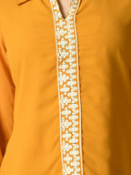 Myshka Women's Mustard Embroidered Party Fusion Top | Grocsy