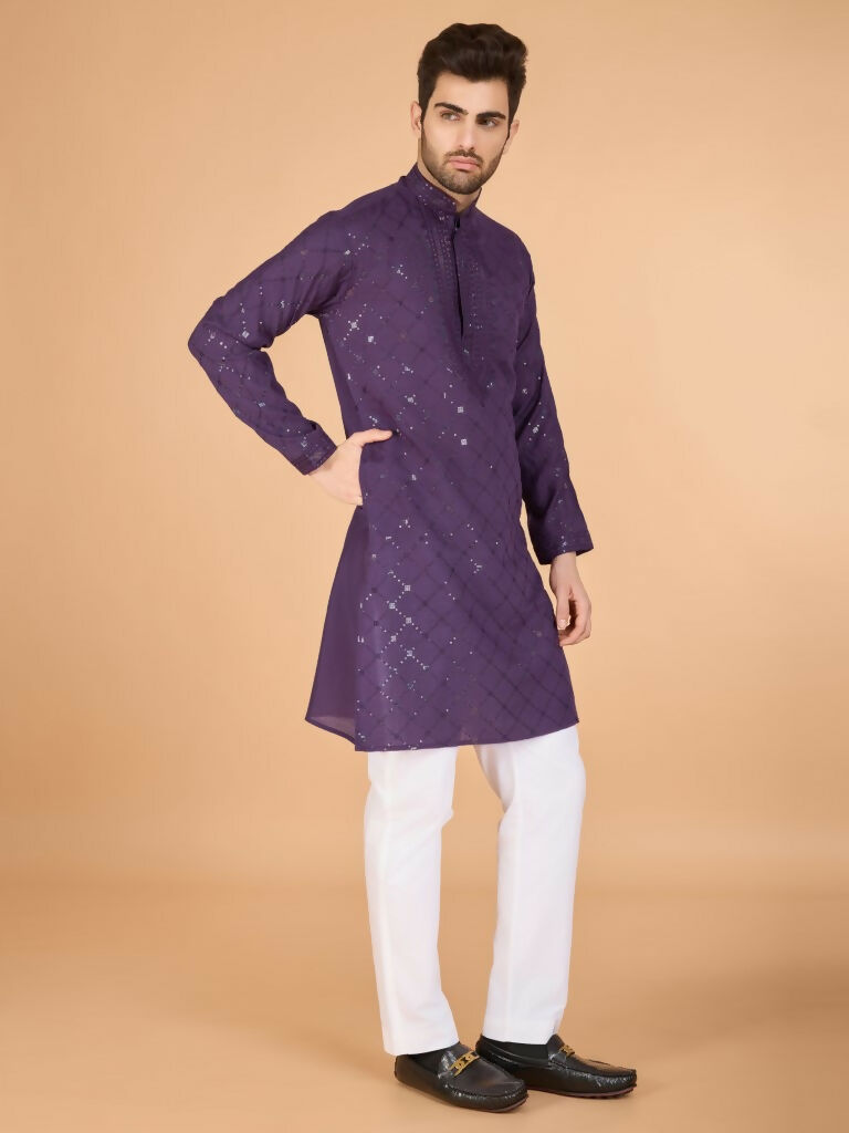 Vastranavya Dusty Purple Exclusive Festival Wear Viscose Silk Thread & Sequence Embroidered Work Kurta with Dupatta | Grocsy