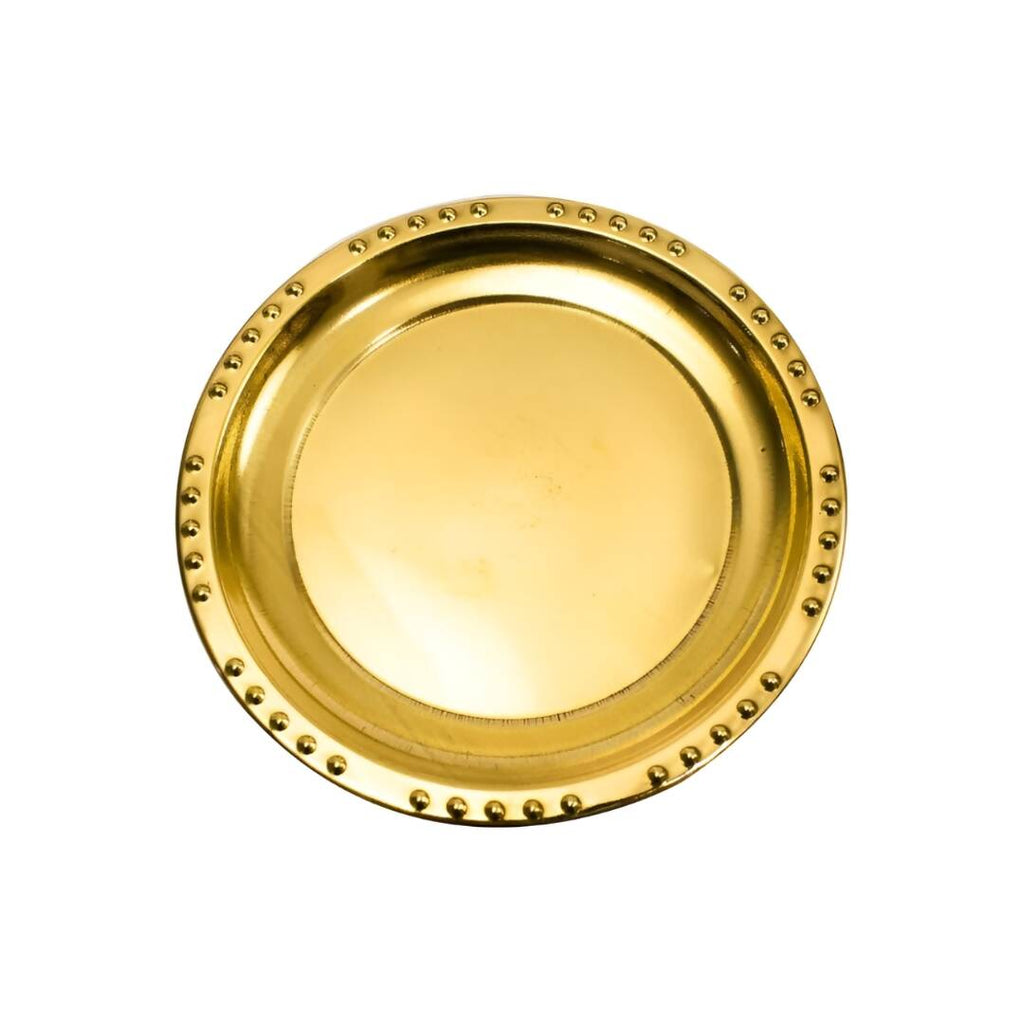 Spillbox Gold-Toned Brass Plain Dotted Thali Pooja Essential | Grocsy