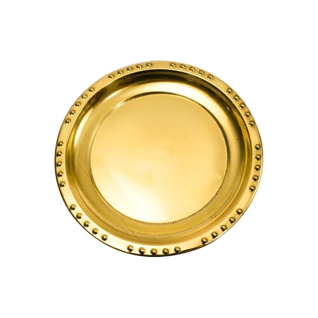 Spillbox Gold-Toned Brass Plain Dotted Thali Pooja Essential | Grocsy