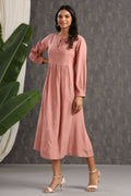 Juniper Womens Onion Pink Rayon Solid Maxi Dress With Mirror Embroidery And Full Sleeve | Grocsy