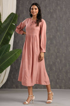 Juniper Womens Onion Pink Rayon Solid Maxi Dress With Mirror Embroidery And Full Sleeve | Grocsy