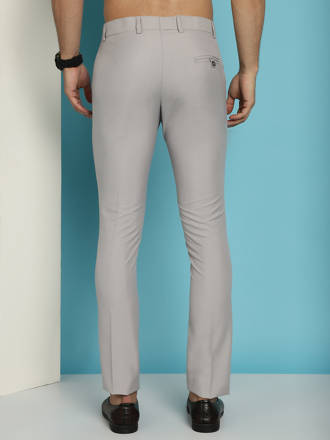 Indian Needle Men's Solid Cotton Formal Trousers - Light-Grey | Grocsy