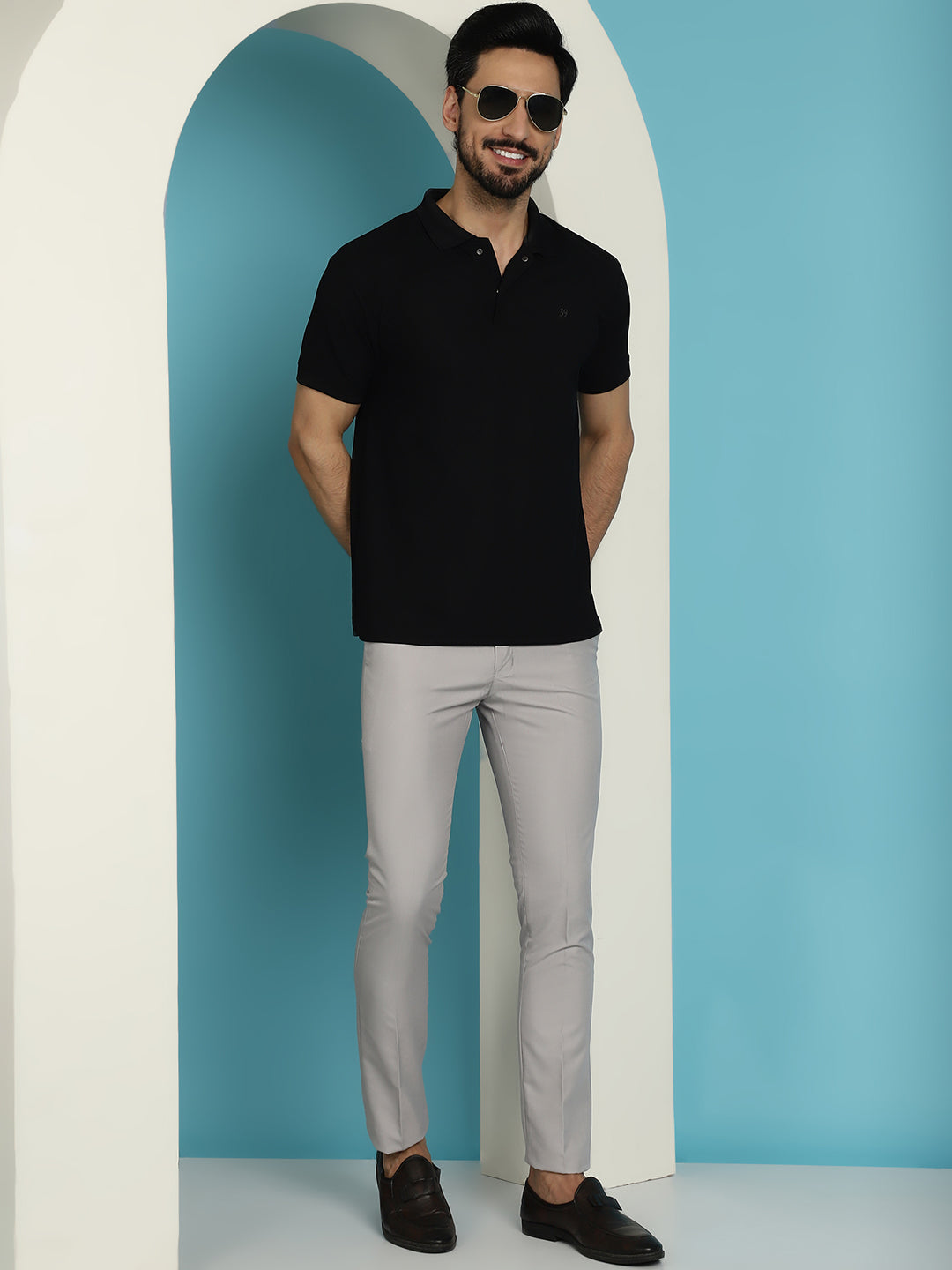 Indian Needle Men's Solid Cotton Formal Trousers - Light-Grey | Grocsy