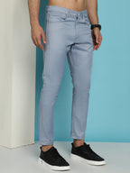 Indian Needle Men's Blue Solid Cotton Casual Trouser - Blue | Grocsy