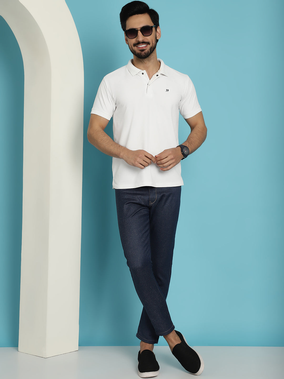 Indian Needle Men's Navy Blue Solid Cotton Casual Trouser | Grocsy