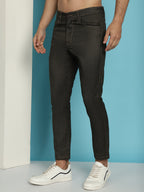 Indian Needle Men's Olive Green Solid Cotton Casual Trouser | Grocsy