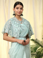 Blue Satin Solid Ready to wear Saree with stitched Blouse - Vanita | Grocsy