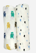 Kindermum Organic Cotton Muslin Swaddle Blanket 110 Cm X 110 Cm - Set Of 2 - Bear And Whale | Grocsy