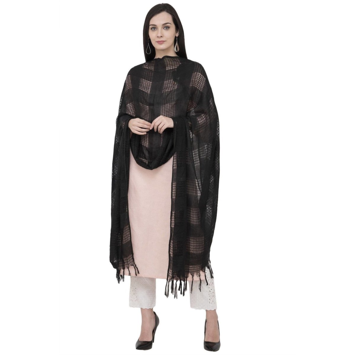 A R Silk Window Square Regular Dupatta Color Black Dupatta or Chunni | Grocsy
