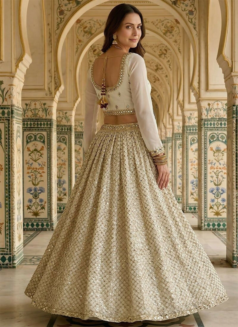Lehenga Mart White Faux Georgette Designer Bollywood Style Wedding Wear Lehenga Choli | Grocsy