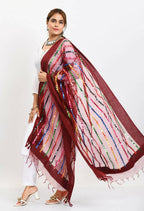 Mominos Fashion Moeza Women's Orgenza Multi Thread Mirror Work Maroon Dupatta | Grocsy