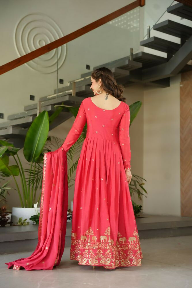 Vastranavya Gajri Chinnon with Embroidery Zari Sequins Work Gown | Grocsy