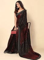 Vegaa Fashion Maroon Heavy Georgette Sequence Embroidery Saree | Grocsy