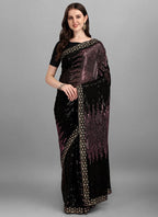 Vegaa Fashion Purple Heavy Georgette Sequence Embroidery Saree | Grocsy