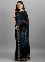 Vegaa Fashion Blue Heavy Georgette Sequence Embroidery Saree | Grocsy