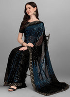Vegaa Fashion Blue Heavy Georgette Sequence Embroidery Saree | Grocsy