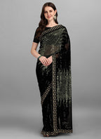 Vegaa Fashion Green Heavy Georgette Sequence Embroidery Saree | Grocsy