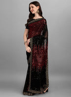 Vegaa Fashion Red Heavy Georgette Sequence Embroidery Saree | Grocsy