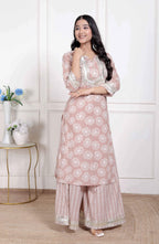 Miravan Women Brown Floral Printed Straight Ethnic Kurta with Palazzo | Grocsy