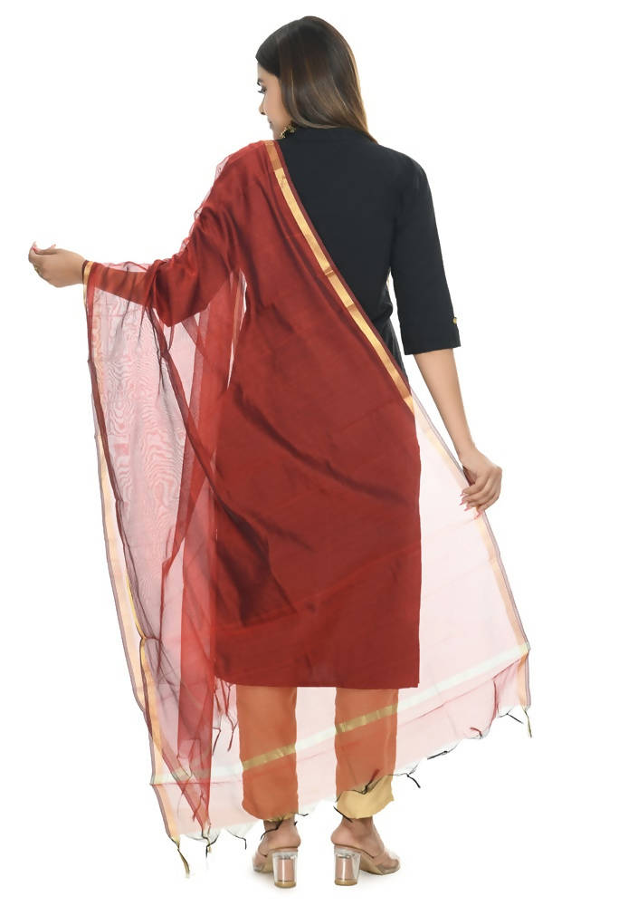 Mominos Fashion Maroon Banarsi Piping Dupatta | Grocsy