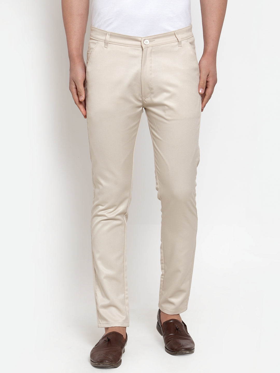 Jainish Men's Cream Solid Formal Trousers ( FGP 253Cream ) | Grocsy