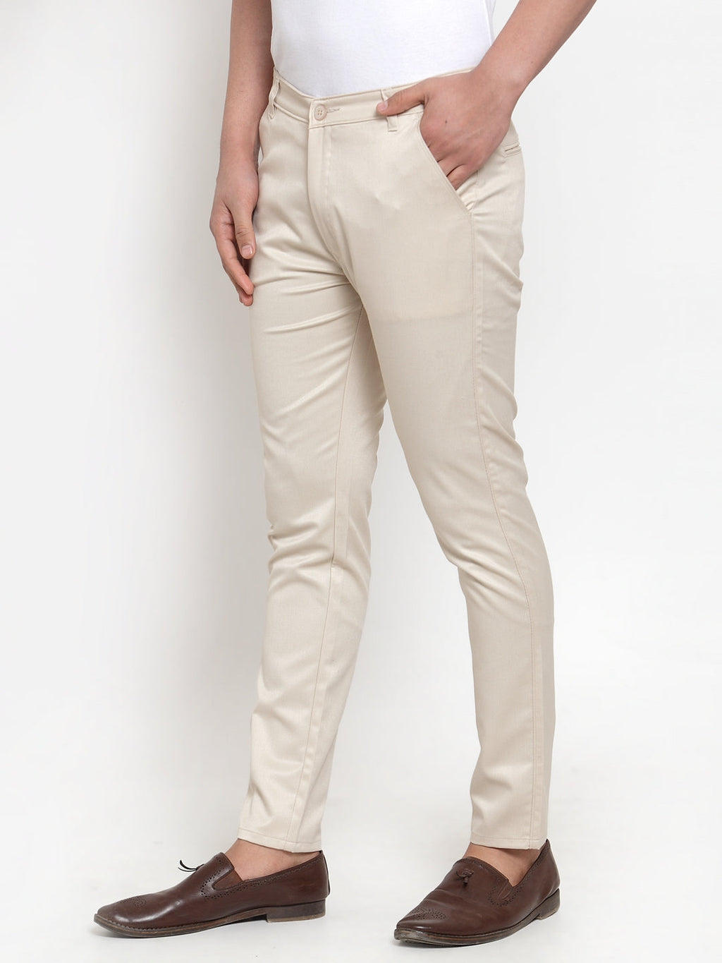 Jainish Men's Cream Solid Formal Trousers ( FGP 253Cream ) | Grocsy