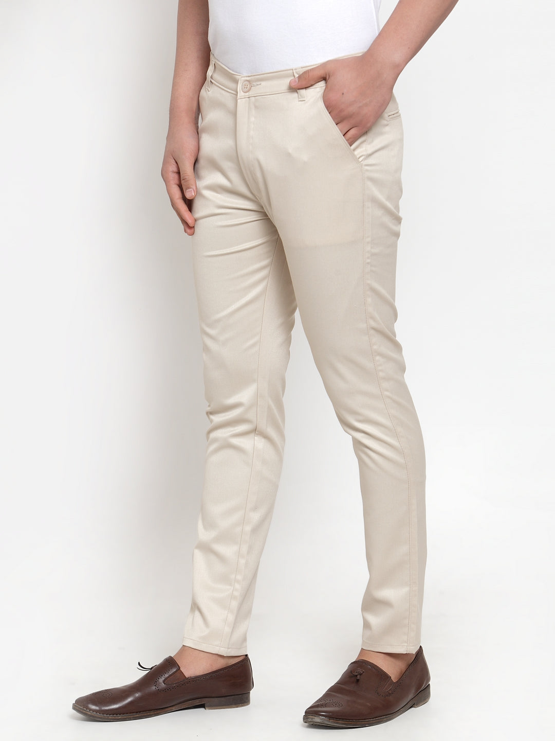 Jainish Men's Cream Solid Formal Trousers ( FGP 253Cream ) | Grocsy
