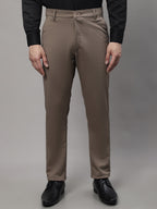 Jainish Men's Dark-Beige Tapered Fit Formal Trousers | Grocsy