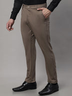 Jainish Men's Dark-Beige Tapered Fit Formal Trousers | Grocsy
