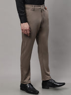 Jainish Men's Dark-Beige Tapered Fit Formal Trousers | Grocsy