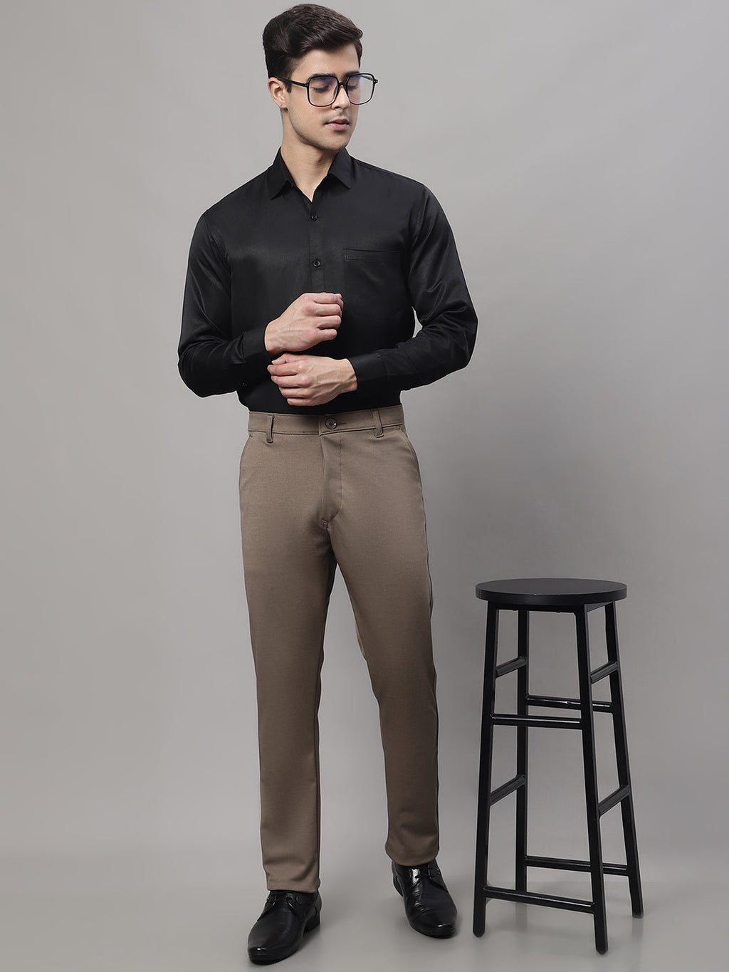 Jainish Men's Dark-Beige Tapered Fit Formal Trousers | Grocsy