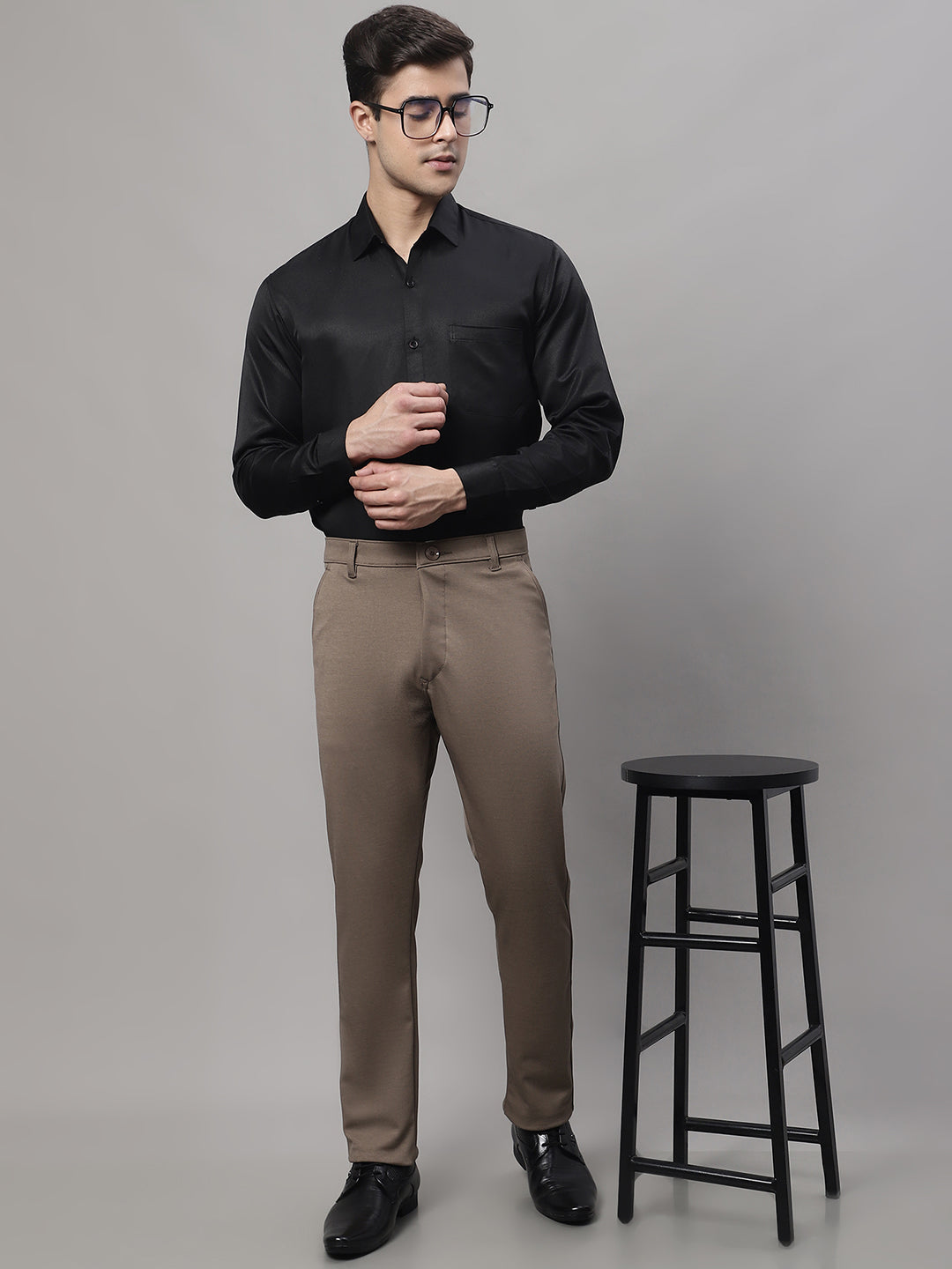 Jainish Men's Dark-Beige Tapered Fit Formal Trousers | Grocsy