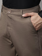 Jainish Men's Dark-Beige Tapered Fit Formal Trousers | Grocsy
