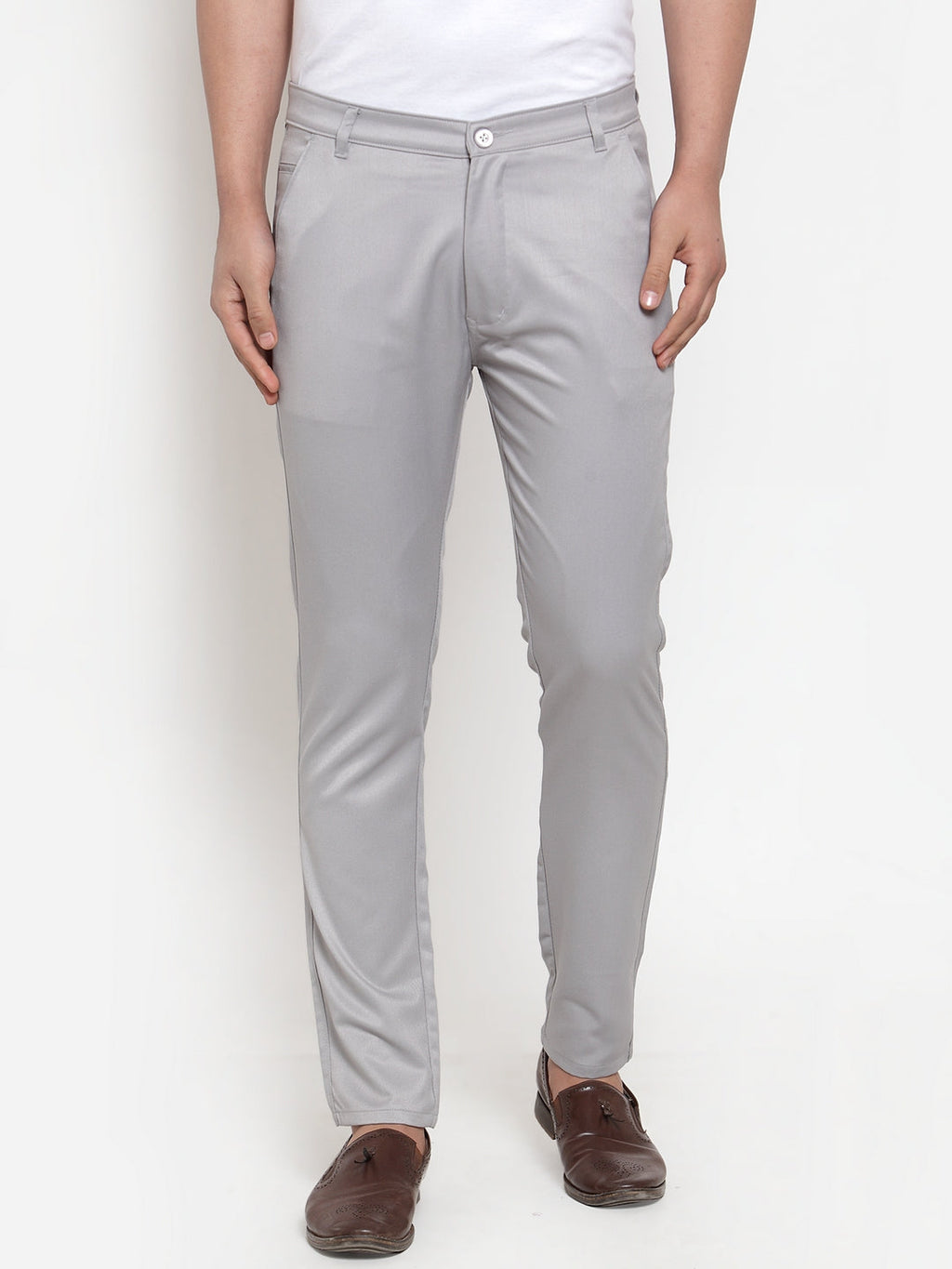Jainish Men's Grey Solid Formal Trousers ( FGP 253Light-Grey ) | Grocsy